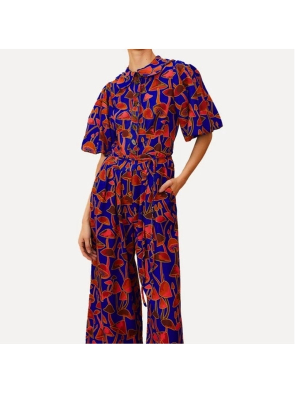 Women's FARM Rio Mushroom Sketch Blue Red Jumpsuit XXS